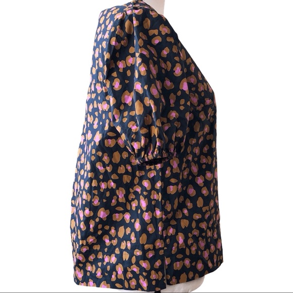 J. Crew Marlene blouse top animal print puff sleeve navy purple XXS like new - Picture 4 of 11